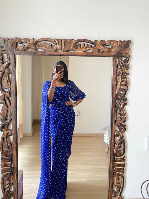 Embrocation 1-Minute Ready To Wear Blue Georgette Saree