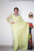 1-Min Georgette Ready To Wear Saree With Blouse Piece- PISTA