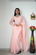 1-Min Georgette Ready To Wear Saree With Blouse Piece - BABY PEACH