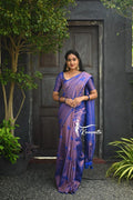 Traditional Kanjivaram Woven Silk Saree With Blouse Piece -Blue