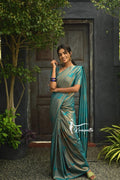 Traditional Kanjivaram Woven Silk Saree With Blouse Piece-Sea Green