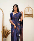 Wedding Wear Kanjivaram Woven Silk Saree With Blouse Piece - Blue