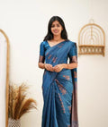 Wedding Wear Kanjivaram Woven Silk Saree With Blouse Piece -Light Blue