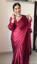 1-Min Satin Ready To Wear Saree With Blouse Piece - Maroon