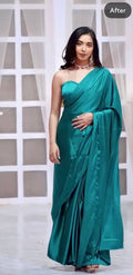 1-Min Satin Ready To Wear Saree With Blouse Piece - Sea Green
