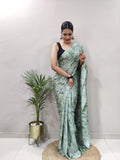 Party Wear 1-Min Georgette Ready To Wear Saree With Blouse Piece  - GREEN