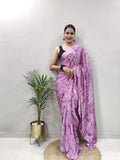 Party Wear 1-Min Georgette Ready To Wear Saree With Blouse Piece  - PURPLE