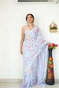 Extraordinary 1-Minute Ready To Wear Light purple Printed Satin Silk Saree