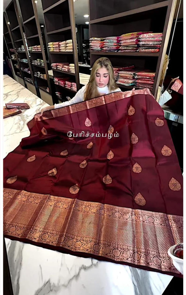 red dets New Design Soft Banarasi Silk Saree with Golden Zari Work