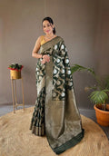 Pretty Green Color Banarasi Silk Zari Weaving Saree With Blouse Piece