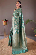 Pretty Pista Color Banarasi Silk Zari Weaving Saree With Blouse Piece