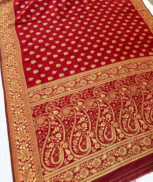 Maroon Golden Zari Woven Kanjivaram Soft Silk Saree