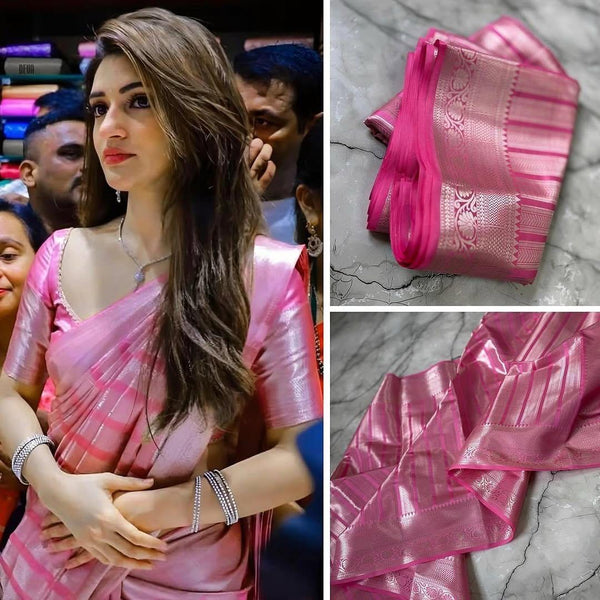 Beautiful Soft Banarasi Silk Silver Zari Saree