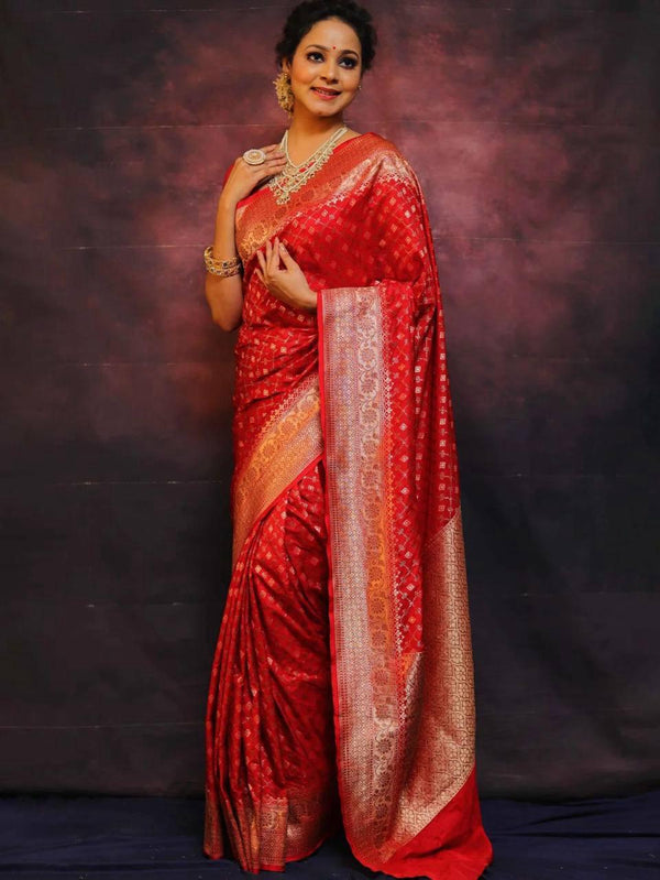 Red Litchi Silk Banarasi Saree