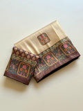 Roopkala Premium Jari Weaving Softy Silk Saree - CREAM AND BLACK