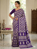 Royal  Banarasi Style Woven Saree with Traditional Motifs  PURPLE