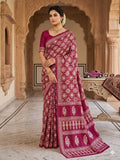 Royal  Banarasi Style Woven Saree with Traditional Motifs  PINK
