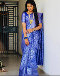 Traditional Banarasi Litchi Silk Saree With Blouse Piece - BLUE