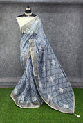 Elegant Printed Saree with Floral Buti Design  GREY & WHITE
