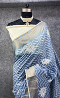 Elegant  Zigzag Designer Saree with Floral Buti Work  SKY BLUE & SILVER
