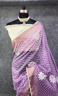 Elegant  Zigzag Designer Saree with Floral Buti Work PURPLE & SILVER