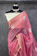 Elegant  Zigzag Designer Saree with Floral Buti Work PINK & SILVER