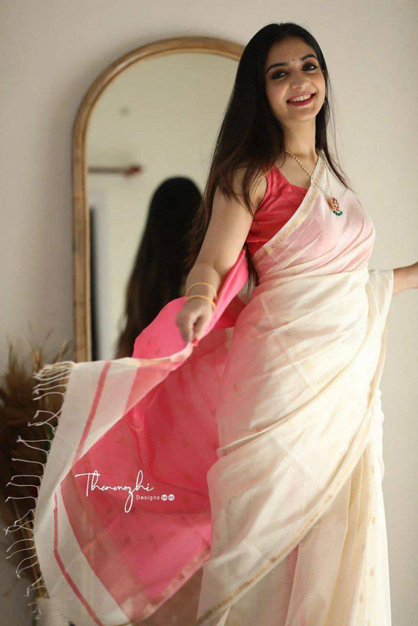 Pure Linen Silk Saree With Multi Thread Blouse