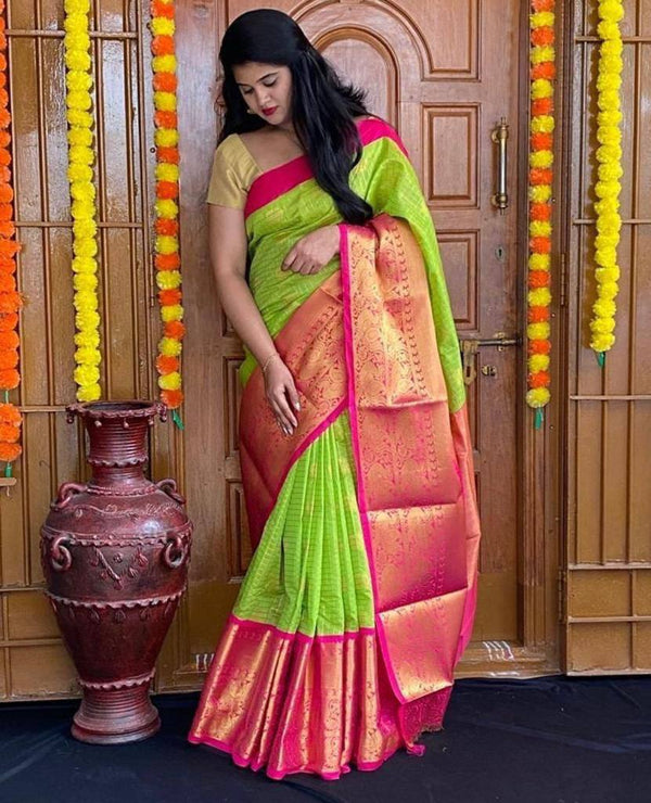 Festive Wear Kanjivaram Woven Silk Saree With Blouse Piece
