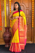 Festive Wear Kanjivaram Woven Silk Saree With Blouse Piece - YELLOW