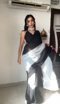 1-Min Georgette Ready To Wear Saree With Blouse Piece - black white