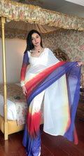 1-Min Georgette Ready To Wear Saree With Blouse Piece - white multicolor