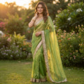 Elegant Fandy Satin Saree with Sequins Butti & Designer Lace Border -PERROT