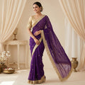 Elegant Fandy Satin Saree with Sequins Butti & Designer Lace Border -PURPLE