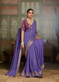 Premium Tusser Weaving Saree with Zari Border & Digital Blouse - LIGHT PURPLE