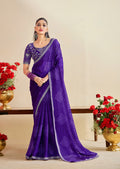 Premium Georgette Bandhani Print Saree with Sequin Embroidery Border & Heavy Designer Blouse - PURPLE