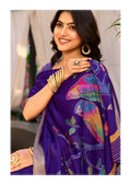 Premium Chinno Viscose Saree with Zari Butti & Parrot Foil Pallu - PURPLE
