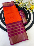 Elegant Two-Tone Premium Dolla Checks Saree With Weaving Jacquard Border - ORANGE