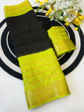 Elegant Two-Tone Premium Dolla Checks Saree With Weaving Jacquard Border - BLACK AND PERROT