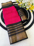 Elegant Two-Tone Premium Dolla Checks Saree With Weaving Jacquard Border - PINK