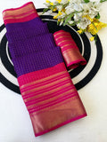Elegant Two-Tone Premium Dolla Checks Saree With Weaving Jacquard Border - PURPLE
