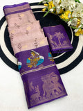 Elegant Two-Tone Floral Moss Mellow Saree with Jacquard Border & Designer Blouse - PURPLE